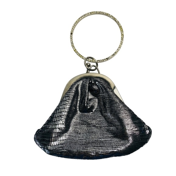 CMG Handbags - CMG Silver Ring Handle Fabric and Metal Bag In Silver